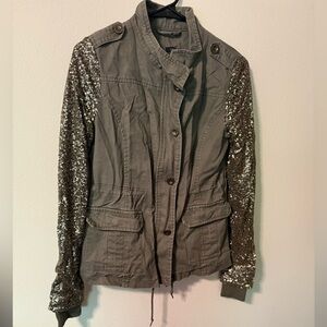 Quinn Gray Utility Jacket with Silver Sequin Sleeves